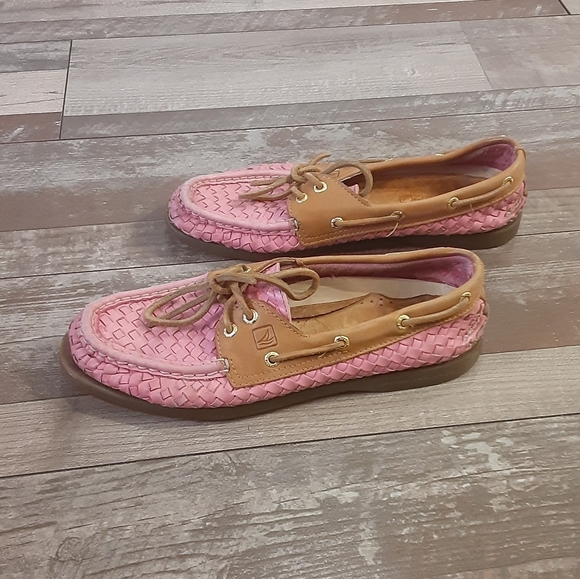 Sperry Pink and Brown Western Woven Leather Coastal Cowgirl Shoes Size 7 - Picture 3 of 9